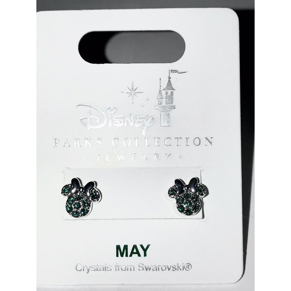 Disney Park Minnie Icon Birthstone Swarovski Crystal Earrings MAY NOC